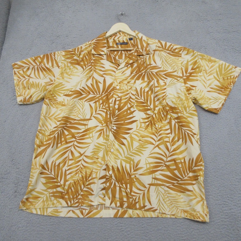 Blue Generation Hawaiian Camp Shirt Mens 2XL Orange Palm Leaf Tropical‎ Aloha
